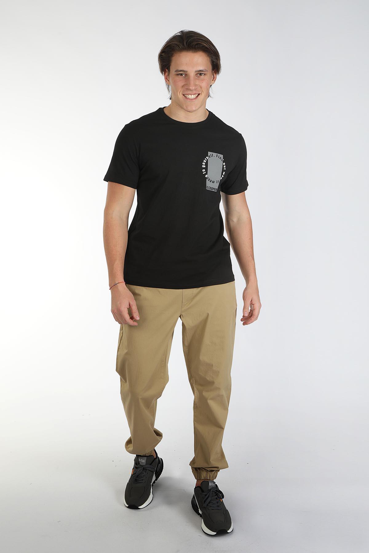 Tesse Erkek %100 Pamuk O Yaka T-Shirt Siyah