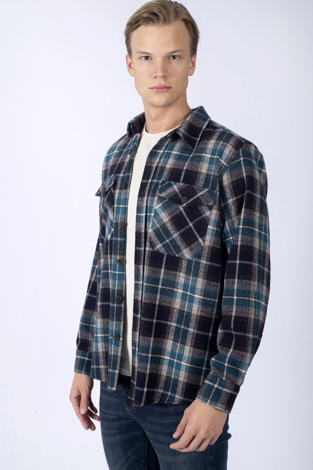 Tex Erkek Dokuma U.Kol Gömlek Kahve-Petrol