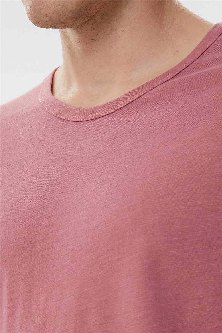 Thomas Erkek %100 Pamuk Oversize Bisiklet Yaka T-Shirt Gül Kurusu