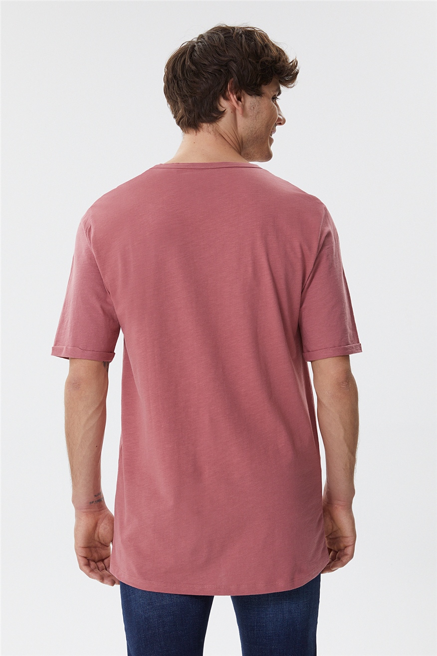Thomas Erkek %100 Pamuk Oversize Bisiklet Yaka T-Shirt Gül Kurusu