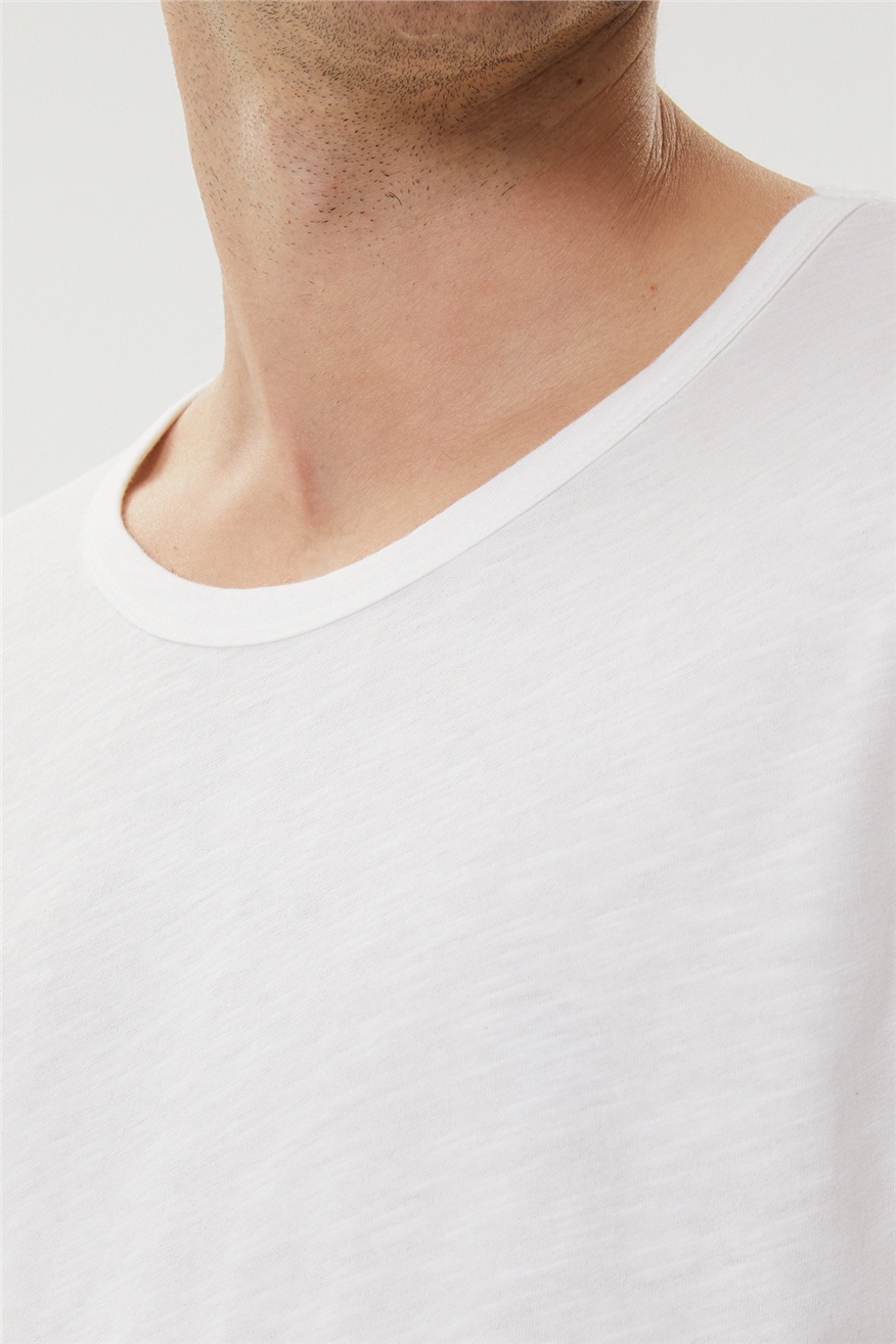 Thomas Erkek %100 Pamuk Oversize Bisiklet Yaka T-Shirt Off White