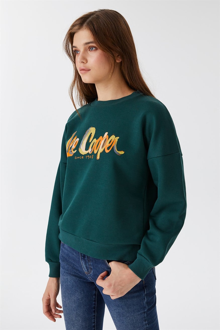 Tila Kadın Bisiklet Yaka Sweatshirt Zümrüt Yeşili