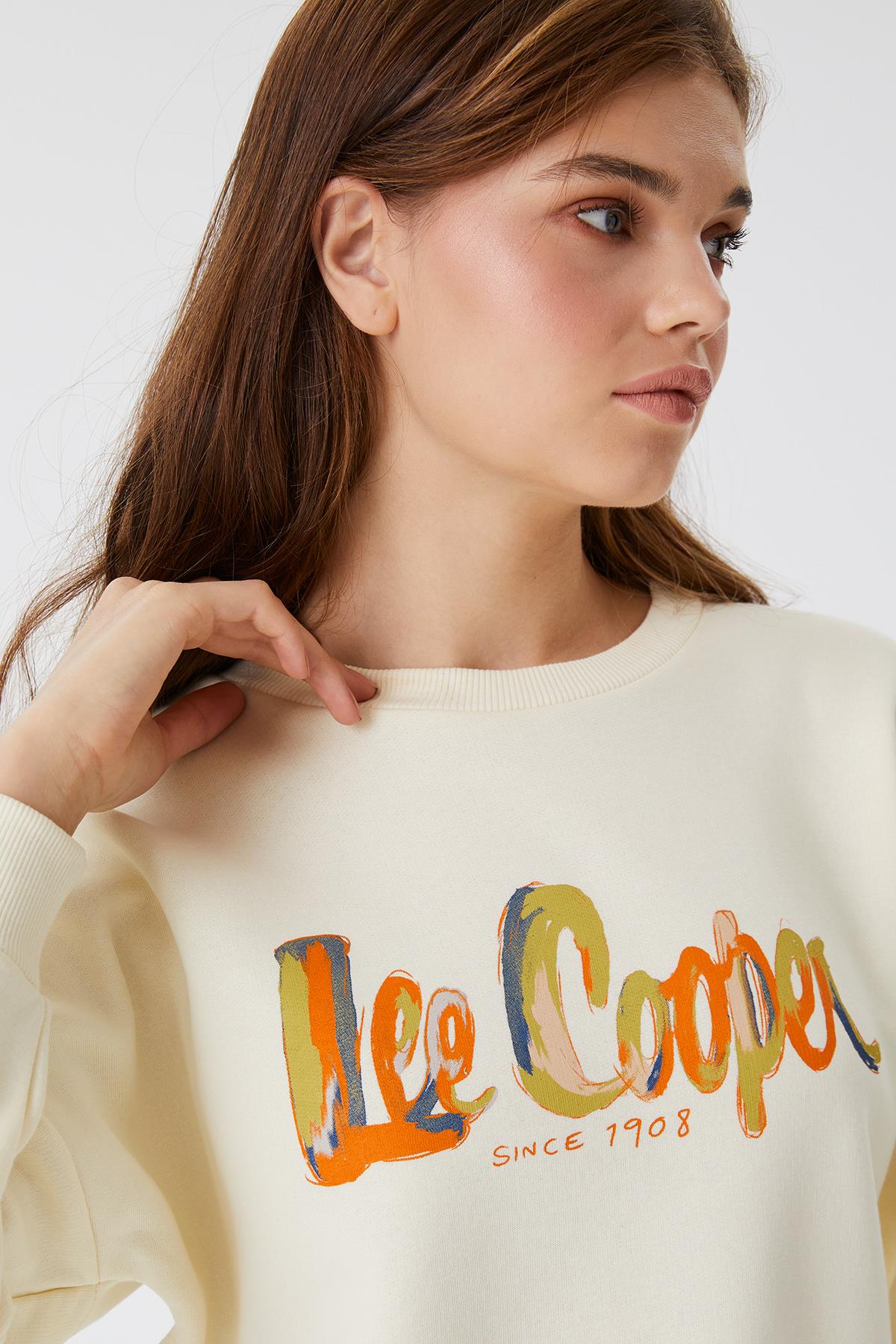 Tila Kadın %100 Pamuk O Yaka Sweatshirt Ekru