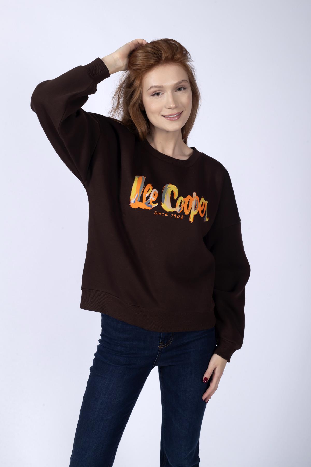 Tila Kadın %100 Pamuk O Yaka Sweatshirt Kahve