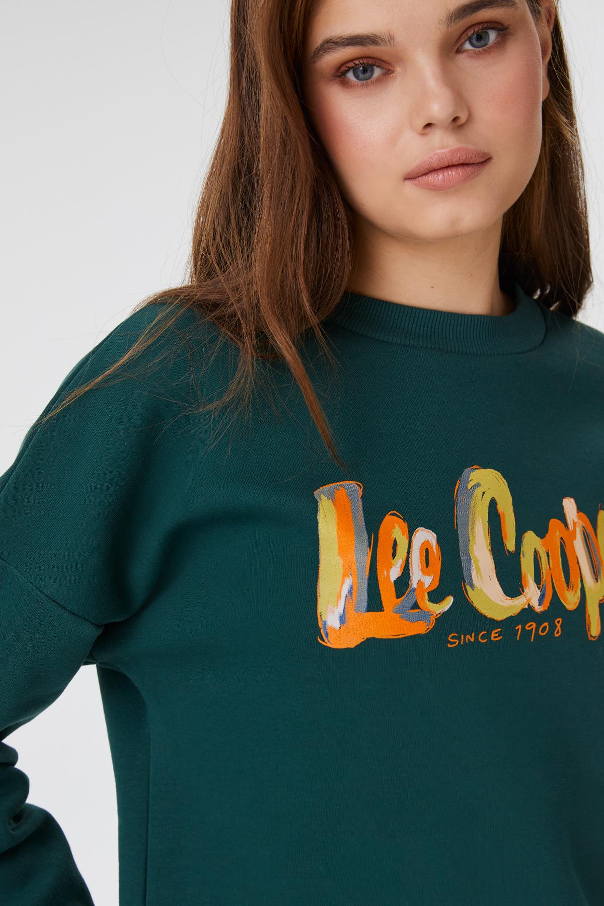 Tila Kadın %100 Pamuk O Yaka Sweatshirt Zümrüt Yeşili