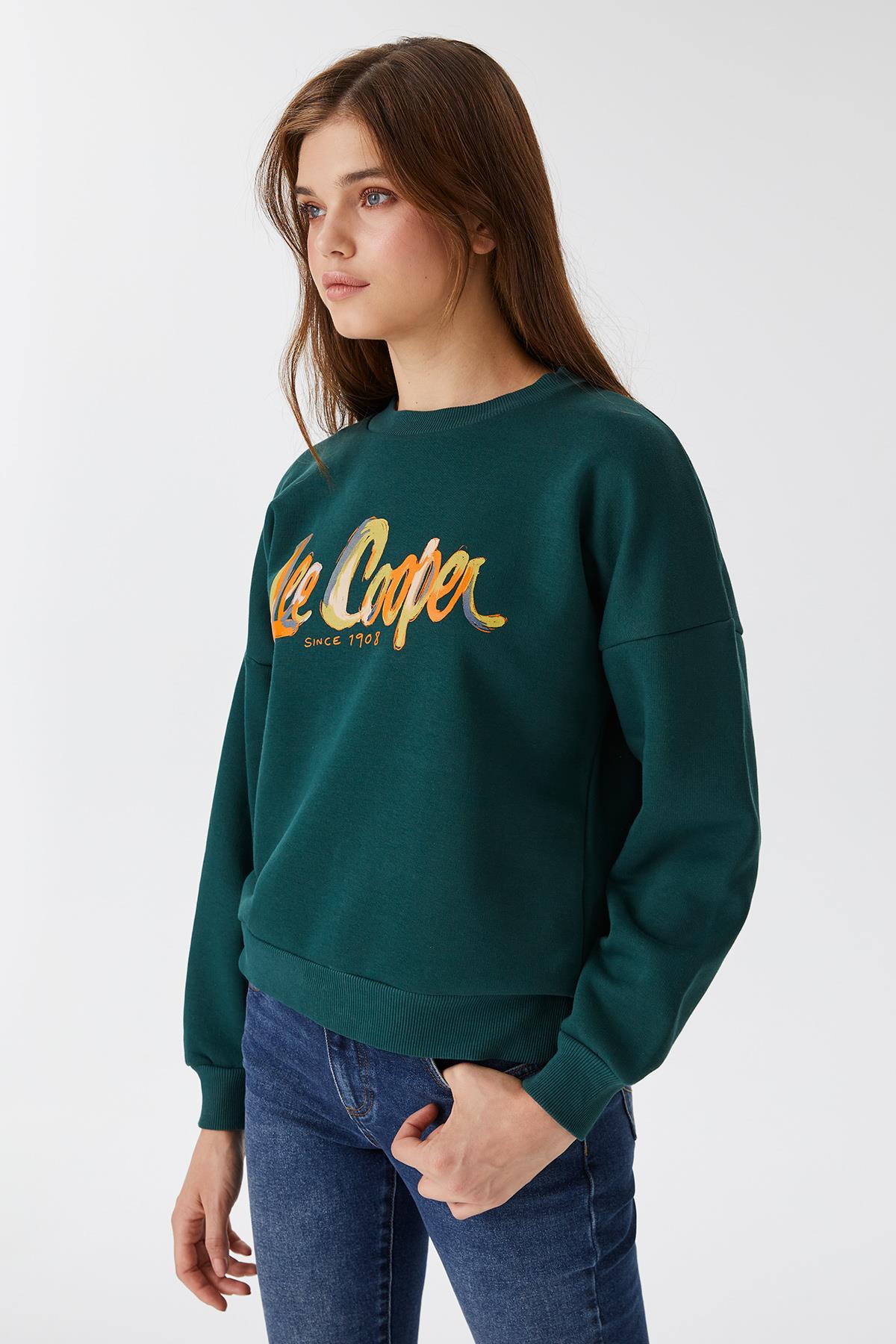 Tila Kadın %100 Pamuk O Yaka Sweatshirt Zümrüt Yeşili