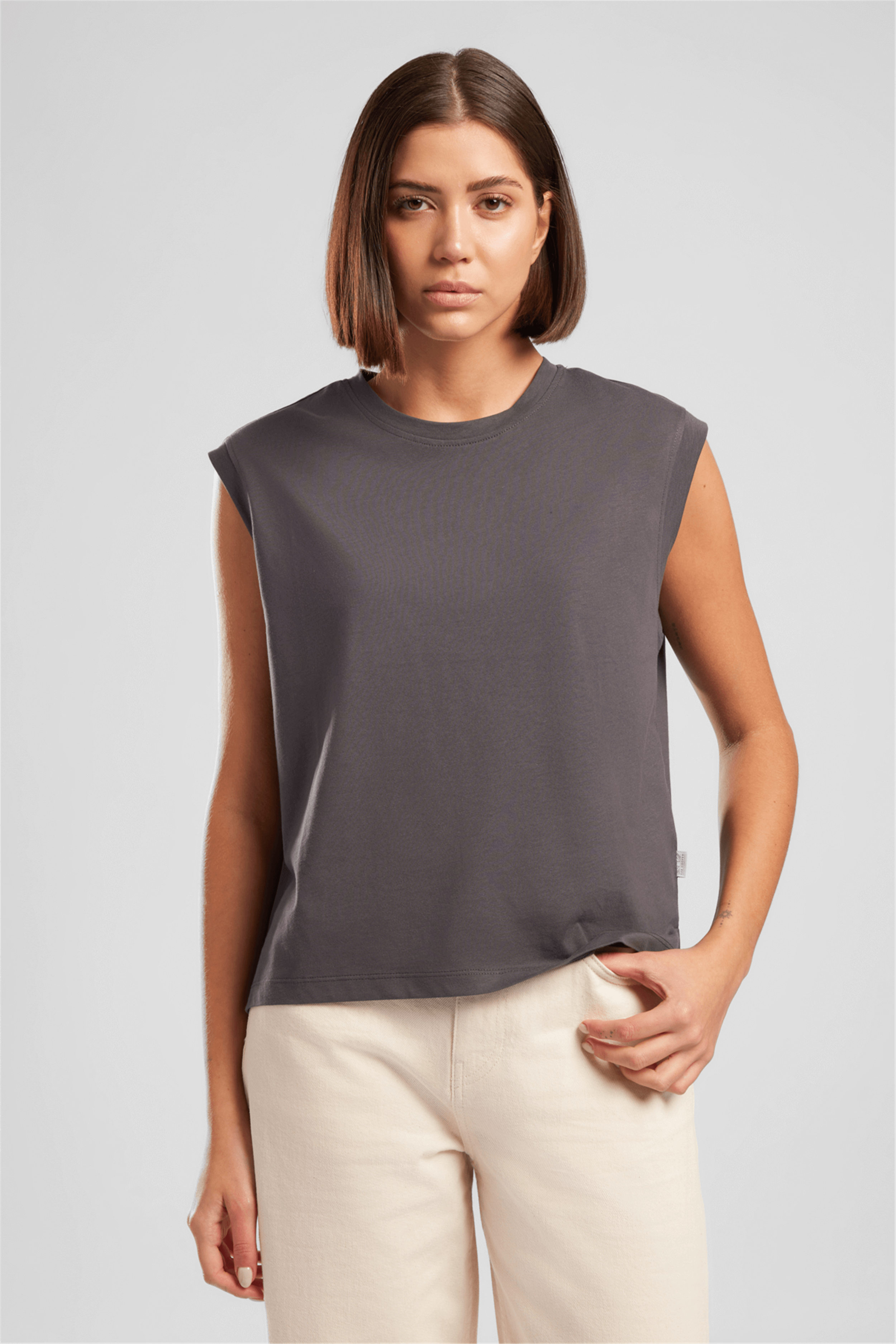 Tımeless Kadın %100 Pamuk Basic Bisiklet Yaka T-Shirt Gri