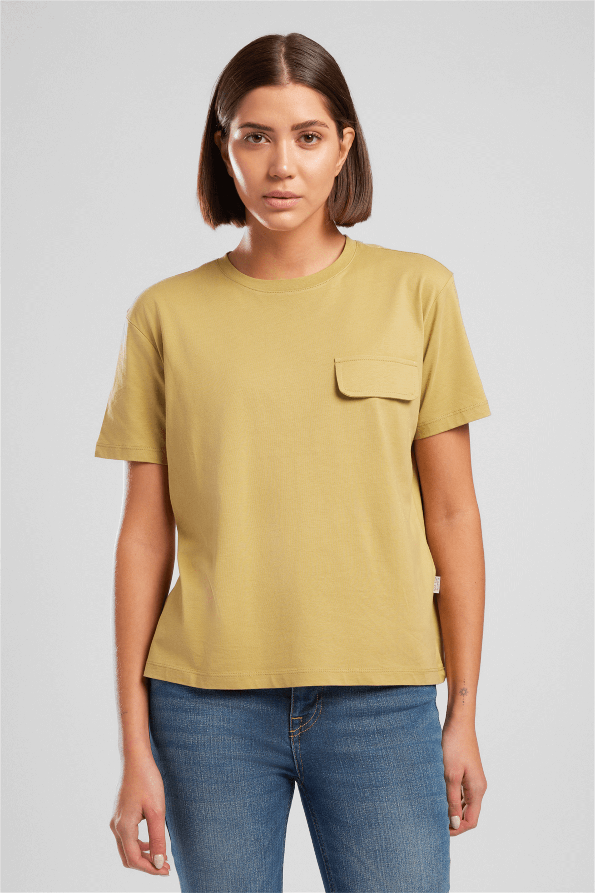 Tıpsy Kadın Baskılı Bisiklet Yaka T-Shirt Yeşil