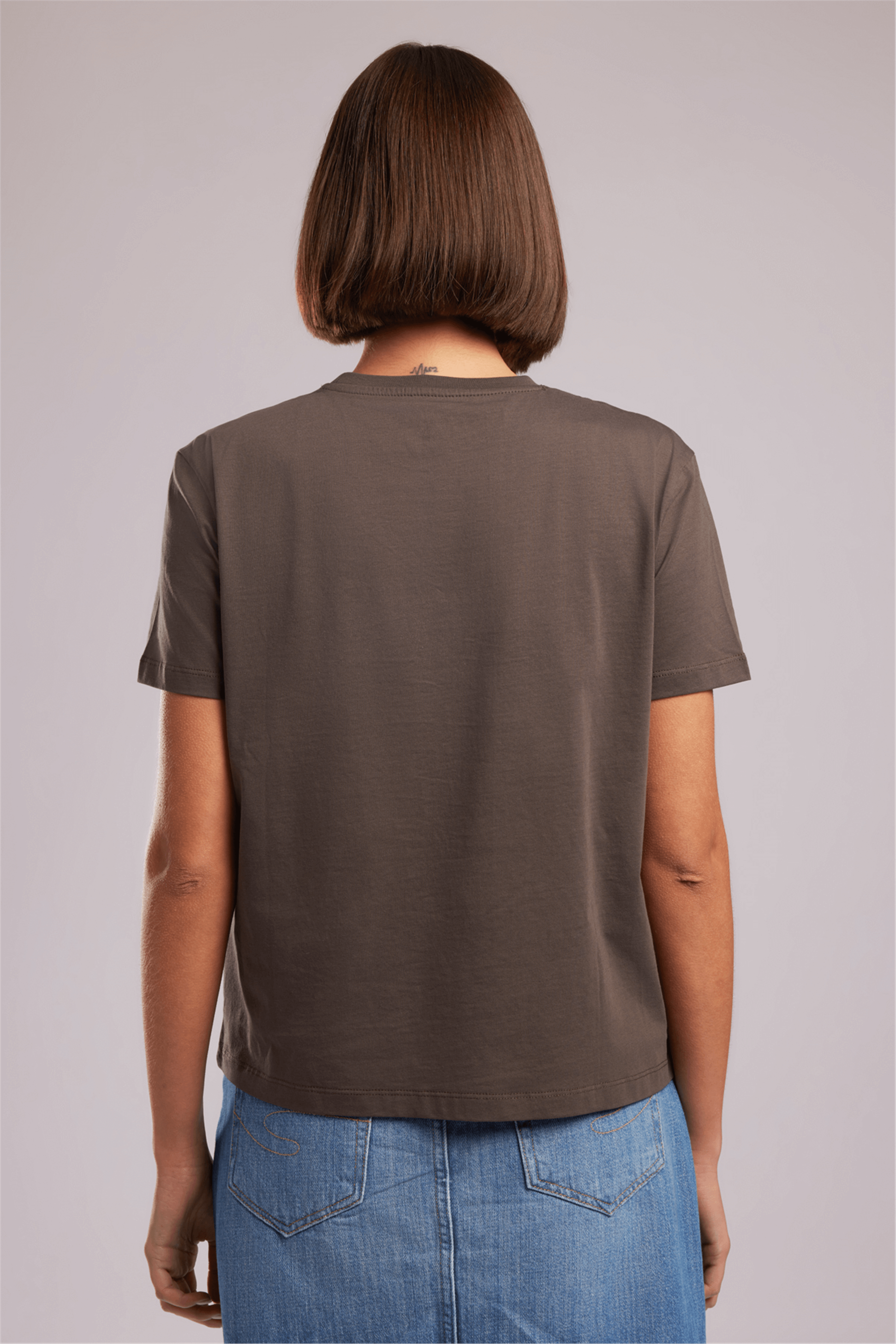 Tıpsy Kadın Baskılı Bisiklet Yaka T-Shirt Kahverengi