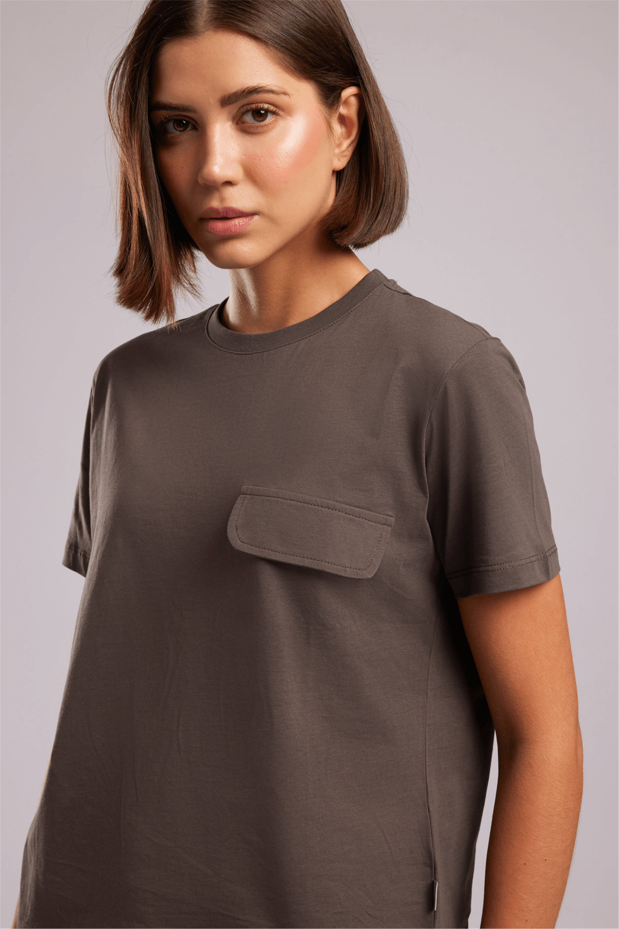 Tıpsy Kadın Baskılı Bisiklet Yaka T-Shirt Kahverengi