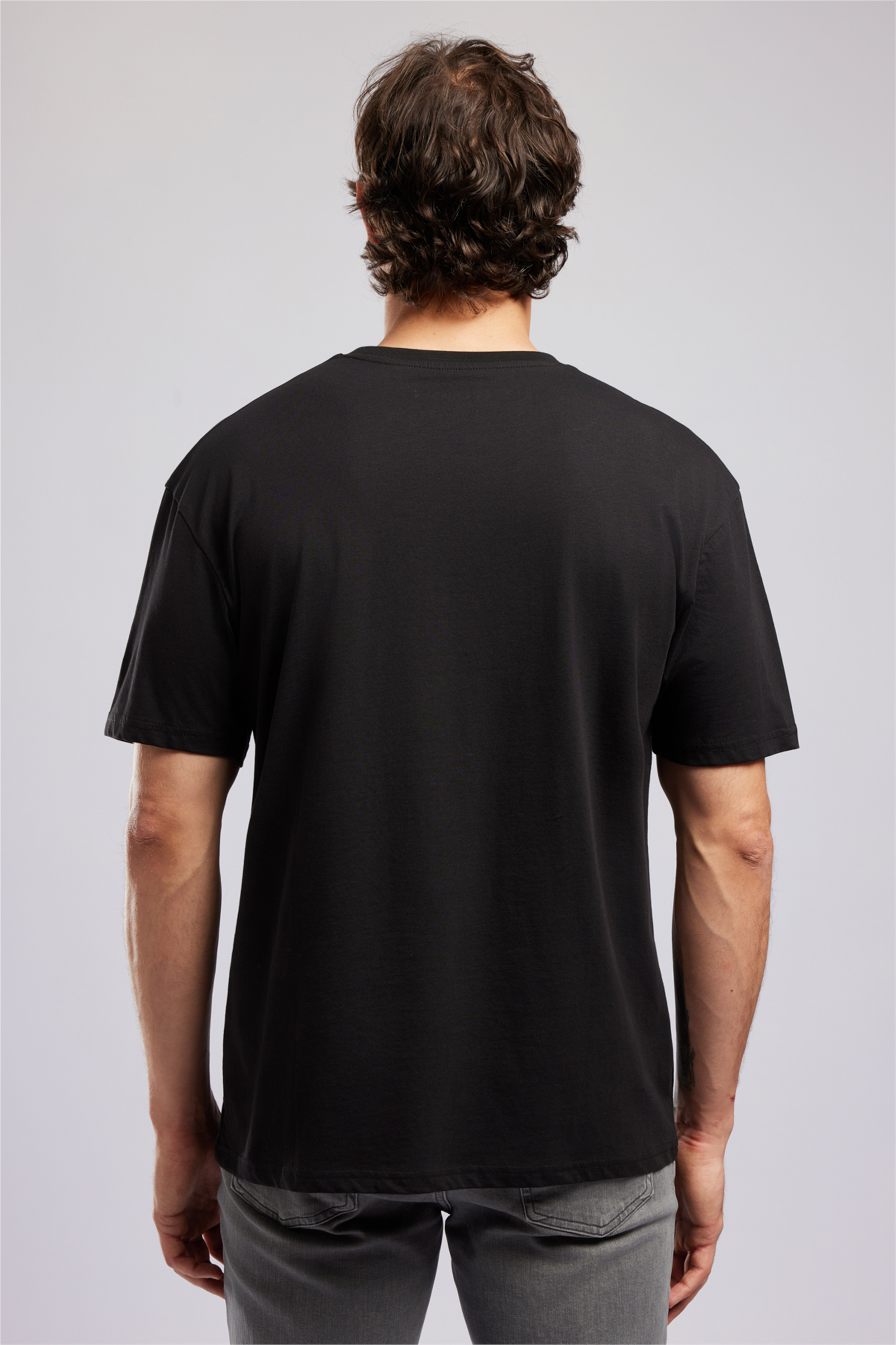 TOBIAS Erkek Loose %100 Pamuk Baskılı Bisiklet Yaka T-Shirt Siyah