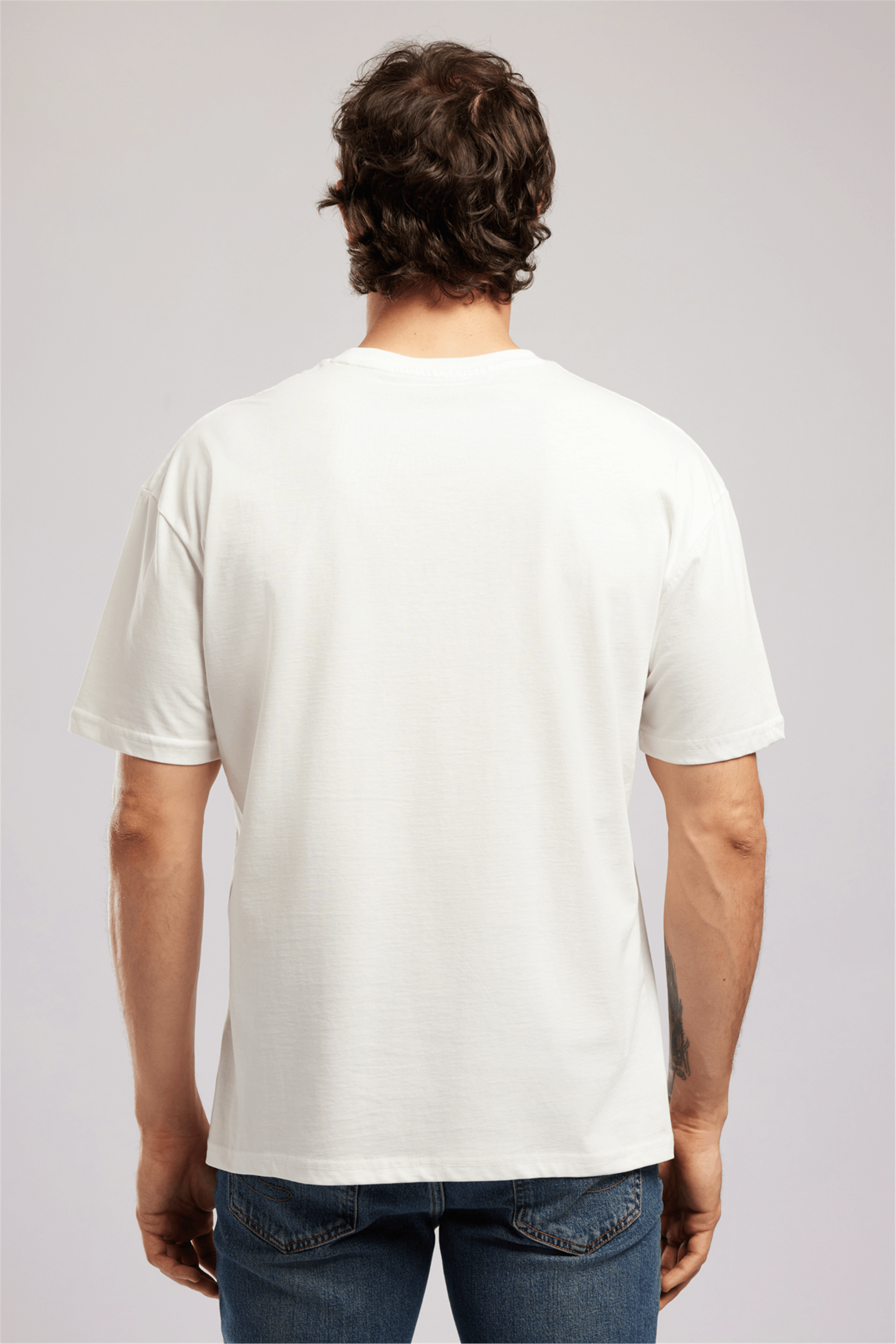 TOBIAS Erkek Loose %100 Pamuk Baskılı Bisiklet Yaka T-Shirt Beyaz
