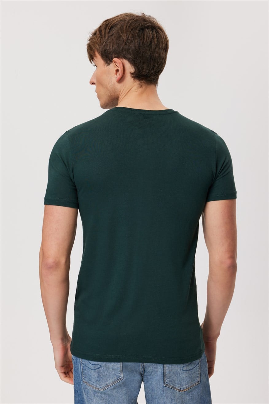 Town Erkek %100 Pamuk O Yaka T-Shirt Koyu Yeşil