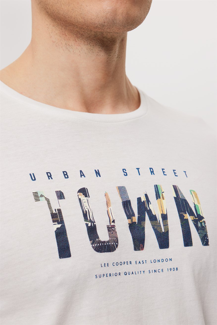 Town Erkek %100 Pamuk O Yaka T-Shirt Off White