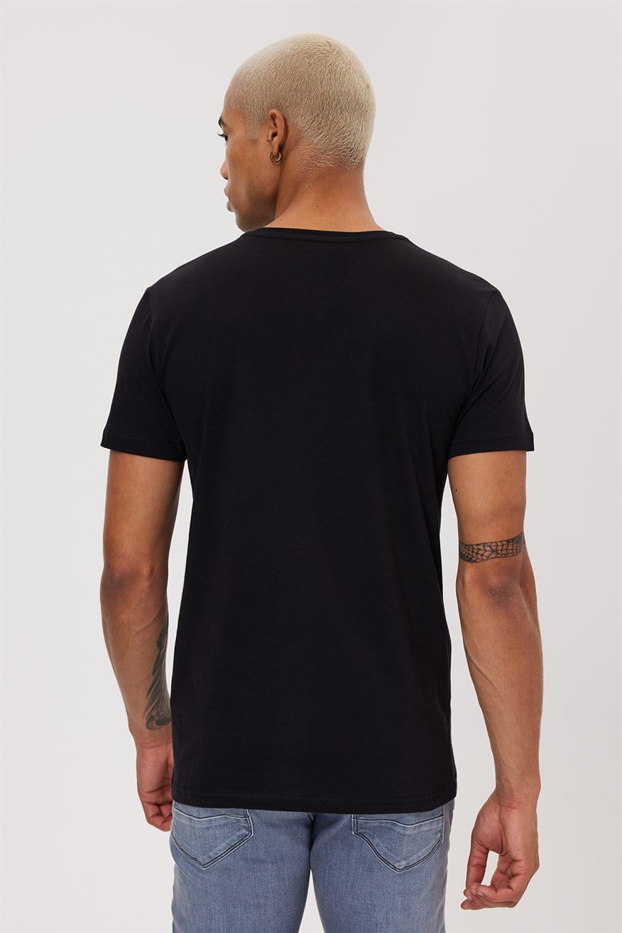 Town Erkek %100 Pamuk O Yaka T-Shirt Siyah