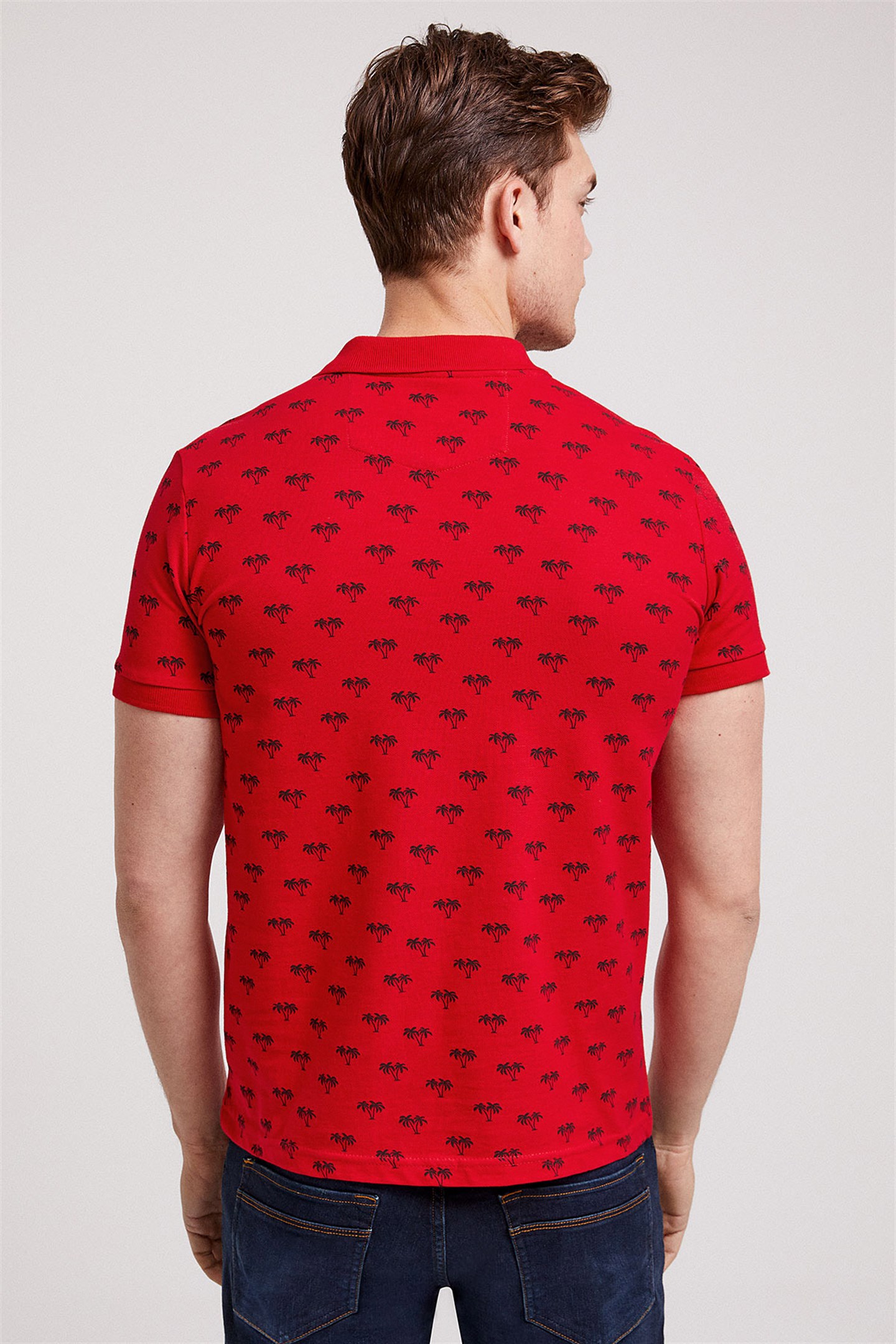 Tree Erkek %100 Pamuk Baskılı Polo Yaka T-Shirt Canlı Kırmızı