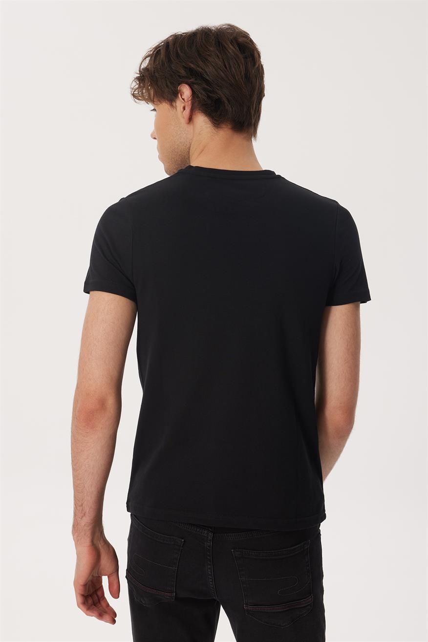 Twingo 1 Erkek %100 Pamuk O Yaka Pike T-Shirt Siyah
