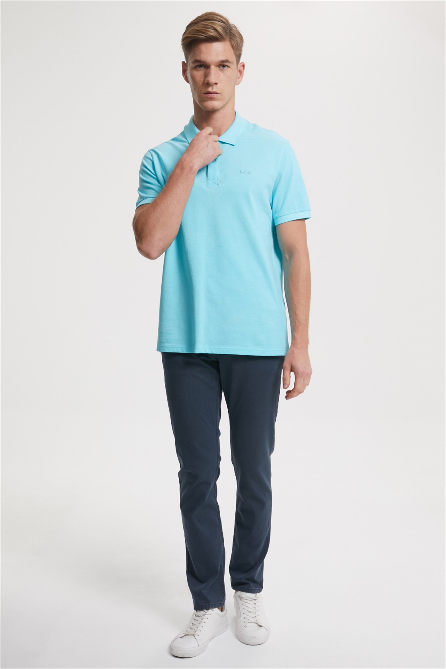 Twins Erkek %100 Pamuk Polo Yaka T-Shirt Turkuaz