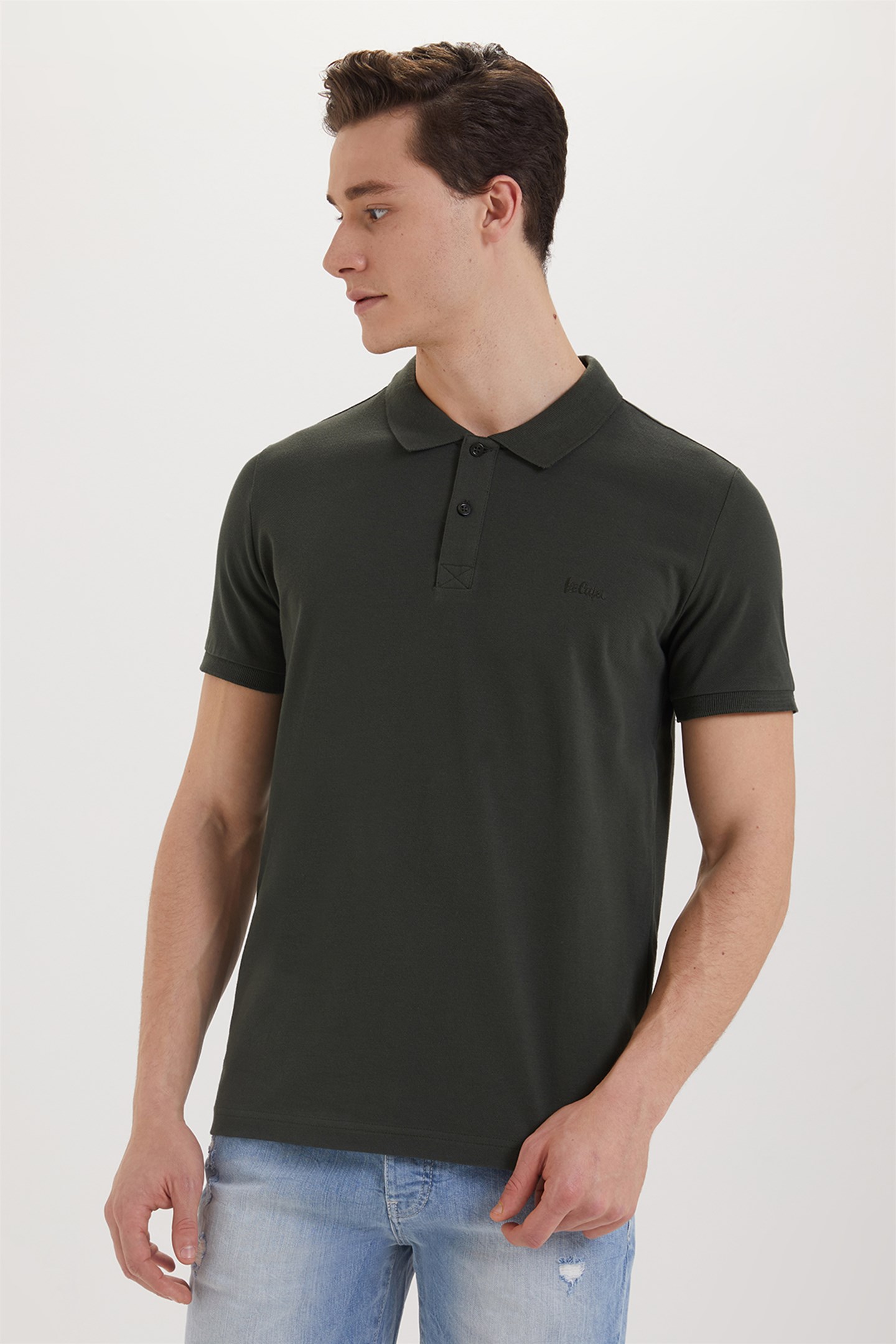 Twins Erkek %100 Pamuk Polo Yaka T-Shirt Olive
