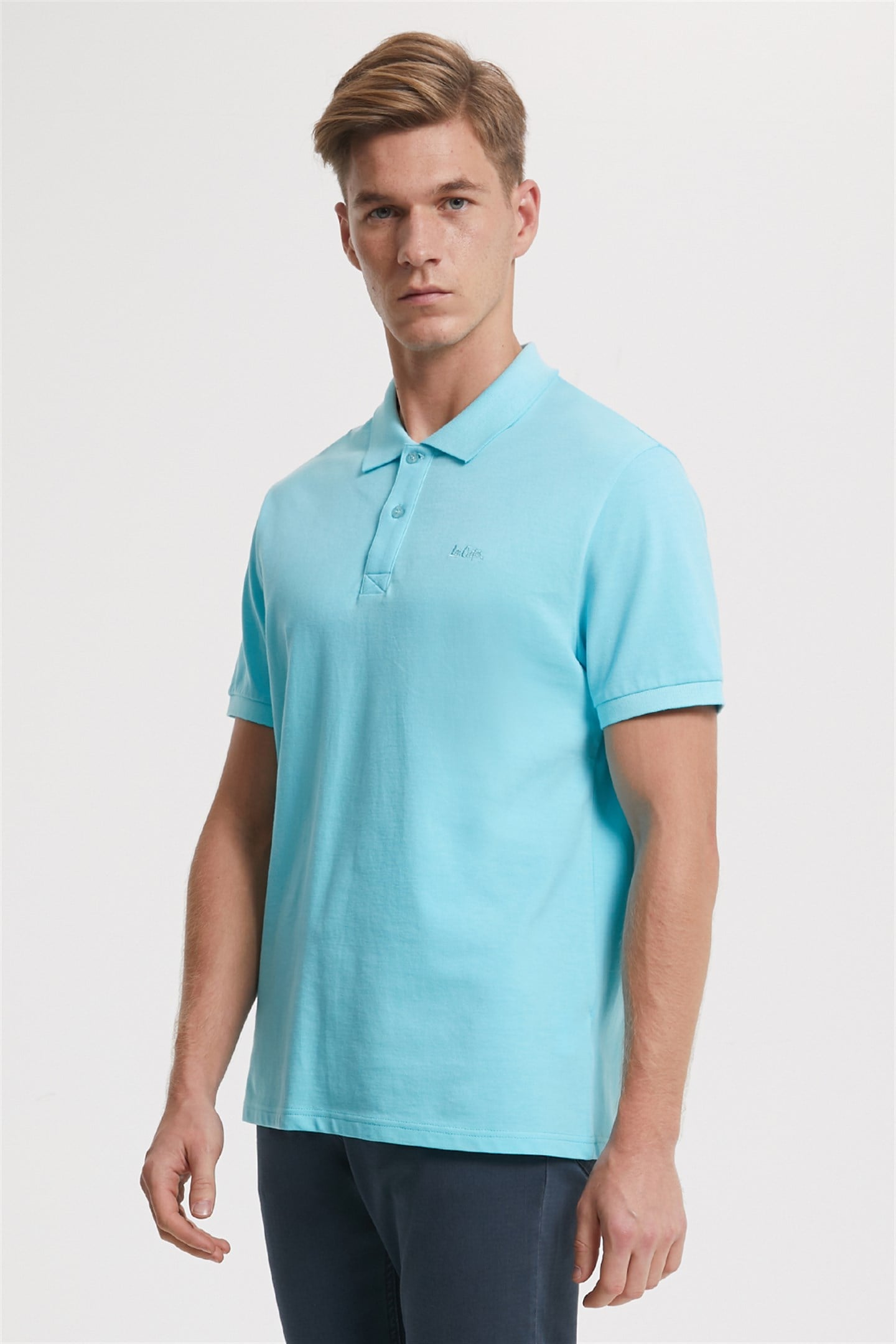 Twins Erkek %100 Pamuk Polo Yaka T-Shirt Turkuaz