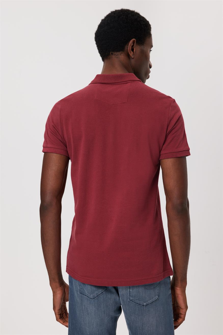Twins Erkek %100 Pamuk Polo Yaka T-Shirt Bordo