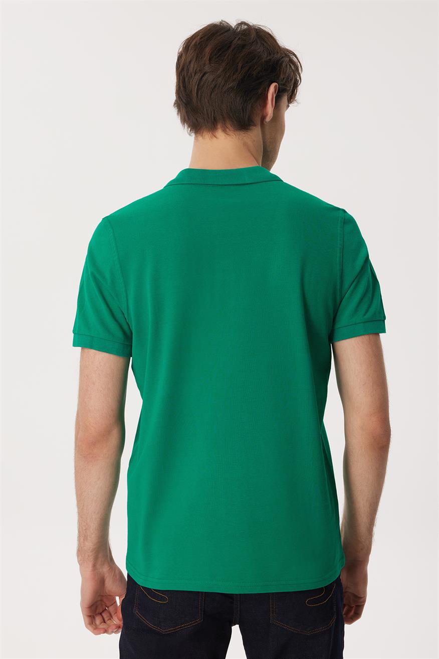 Twins Erkek %100 Pamuk Polo Yaka T-Shirt Canlı Yeşil
