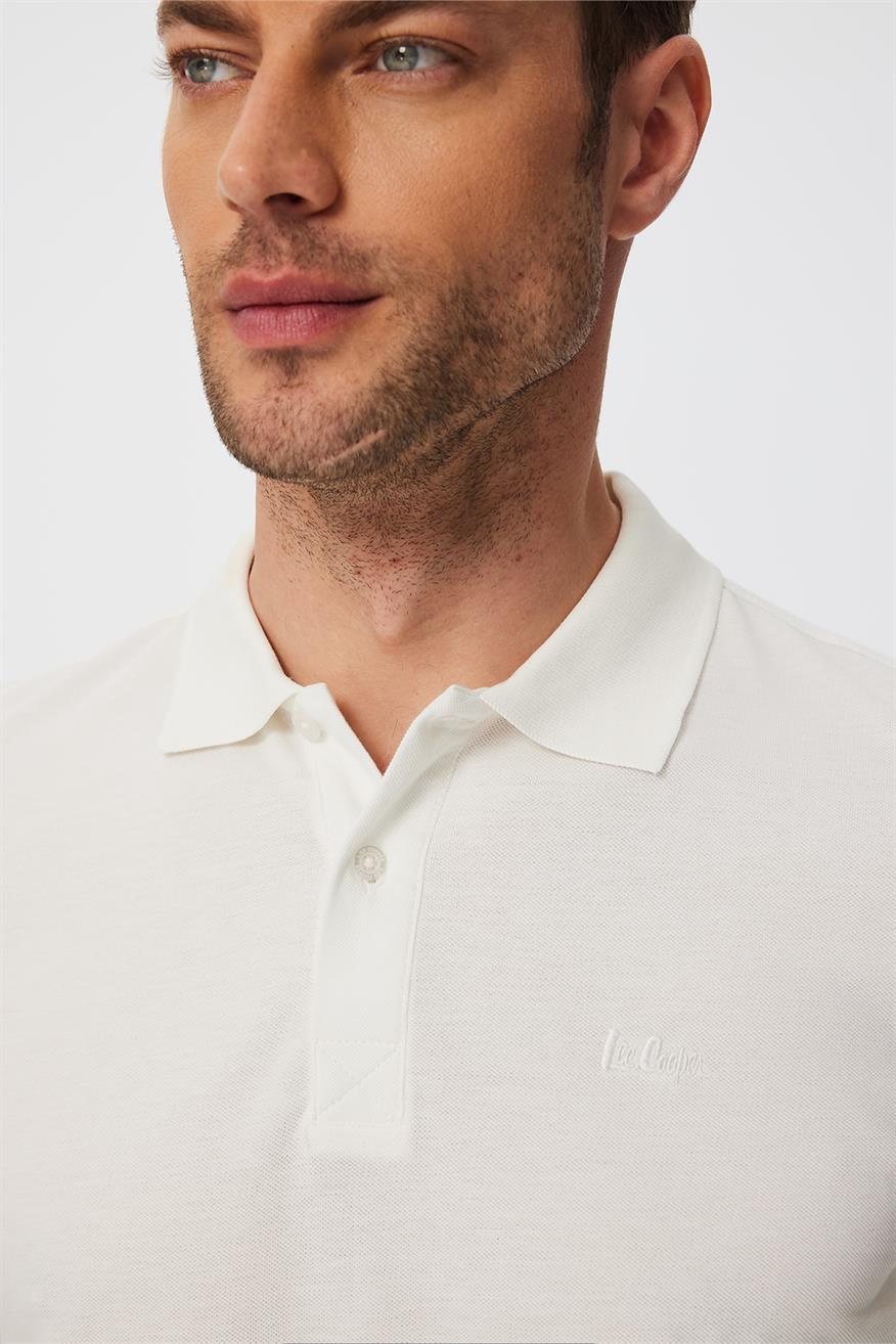Twins Erkek %100 Pamuk Polo Yaka T-Shirt Ekru