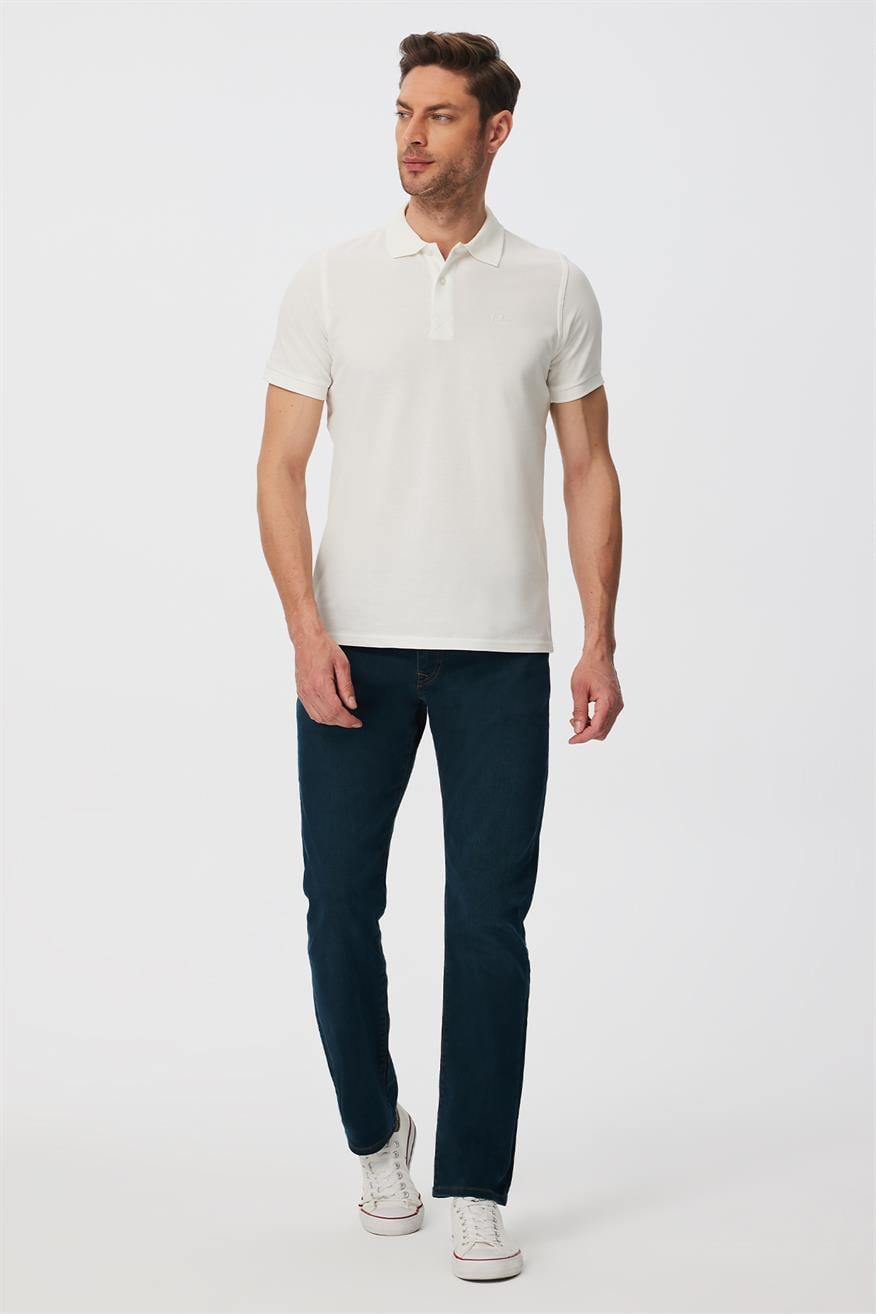 Twins Erkek %100 Pamuk Polo Yaka T-Shirt Ekru