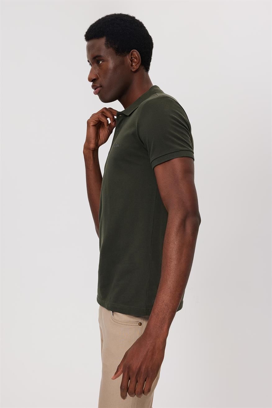 Twins Erkek %100 Pamuk Polo Yaka T-Shirt Olive