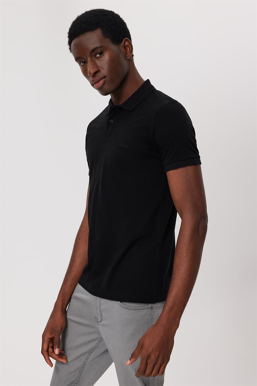 Twins Erkek %100 Pamuk Polo Yaka T-Shirt Siyah
