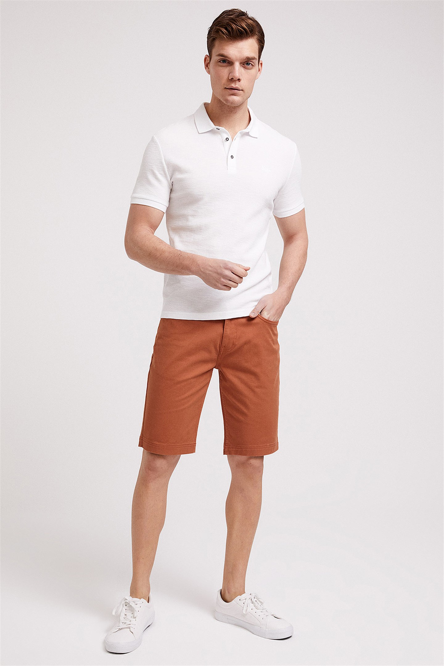 Tylen Erkek %100 Pamuk Polo Yaka T-Shirt Kirik Beyaz