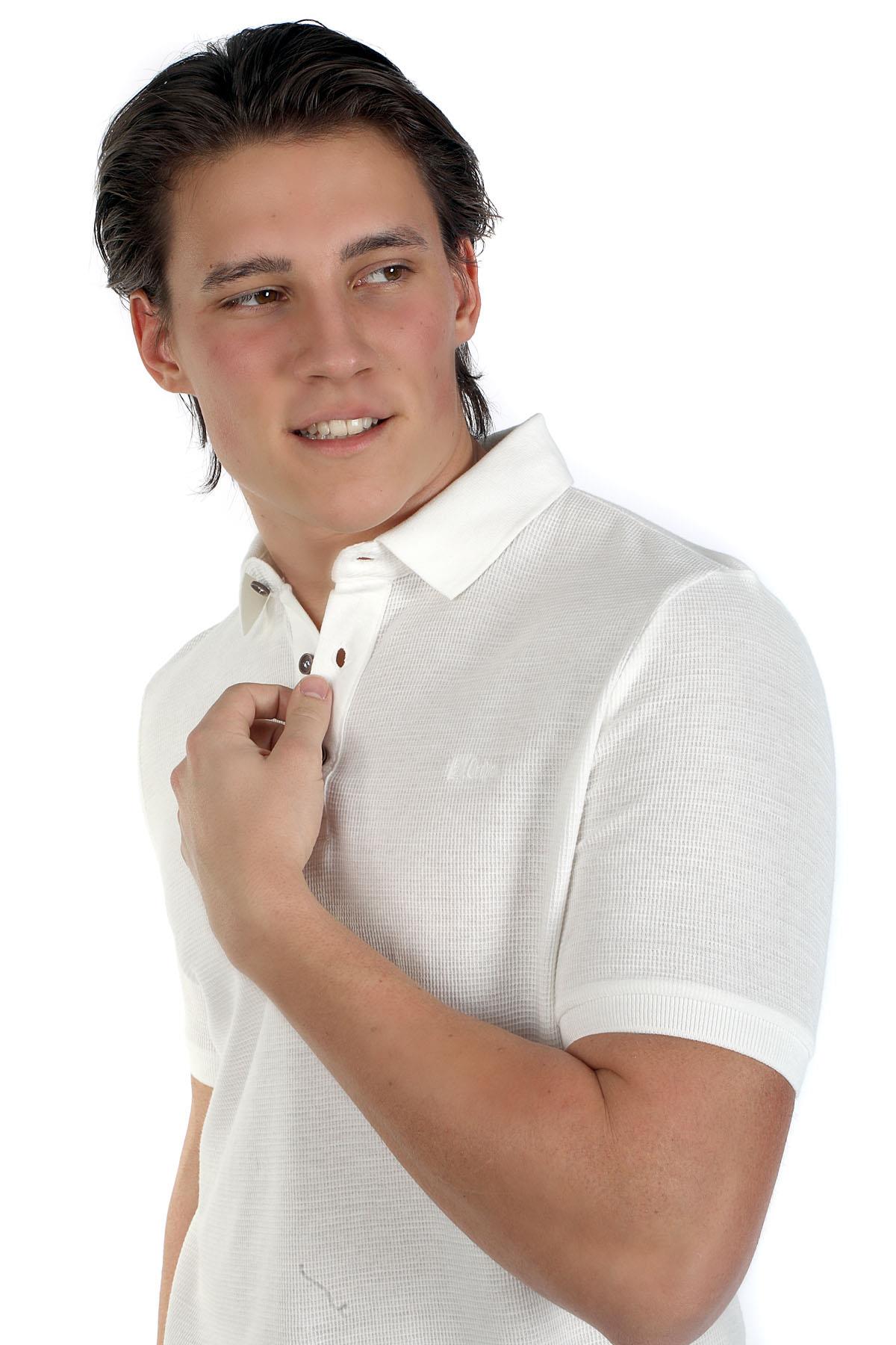 Tylen Erkek %100 Pamuk Polo Yaka T-Shirt Ekru