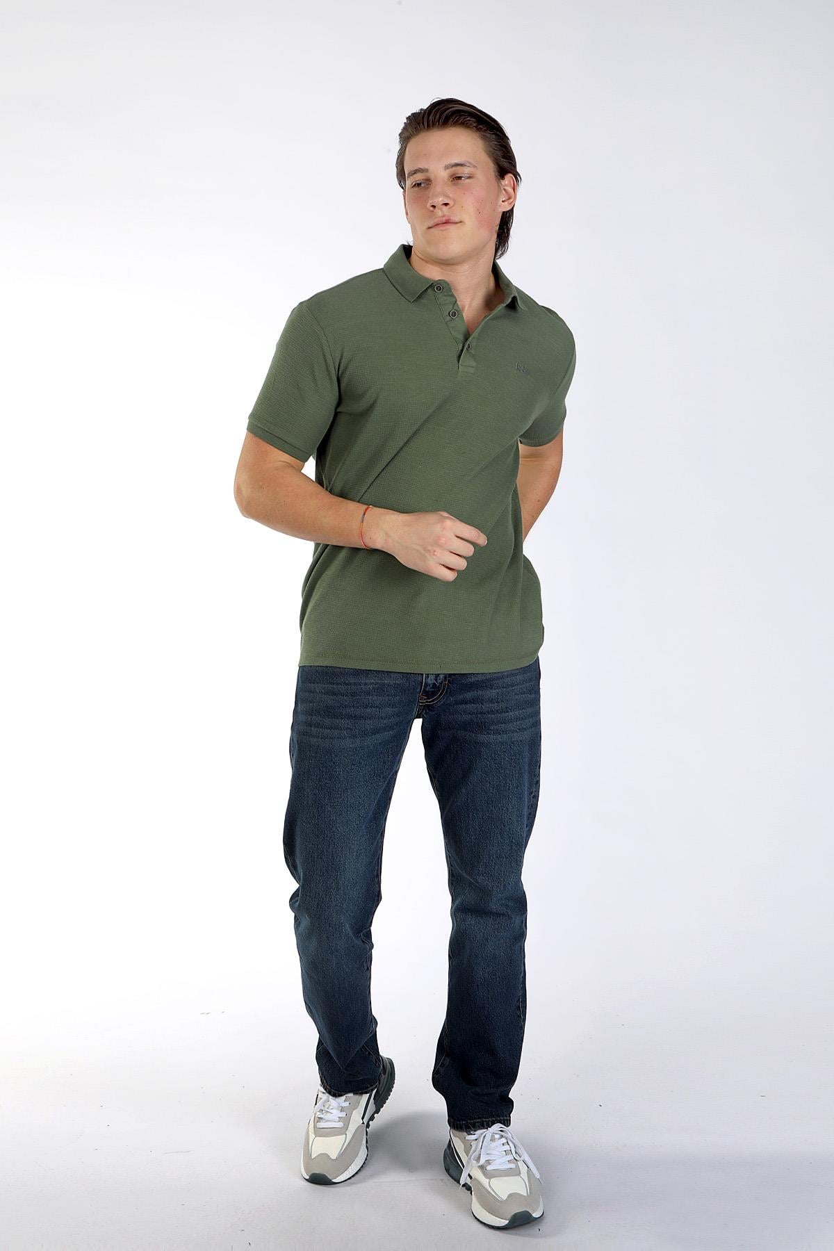 Tylen Erkek %100 Pamuk Polo Yaka T-Shirt Haki