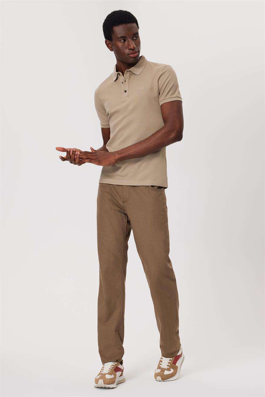 Tylen Erkek %100 Pamuk Polo Yaka T-Shirt Koyu Bej