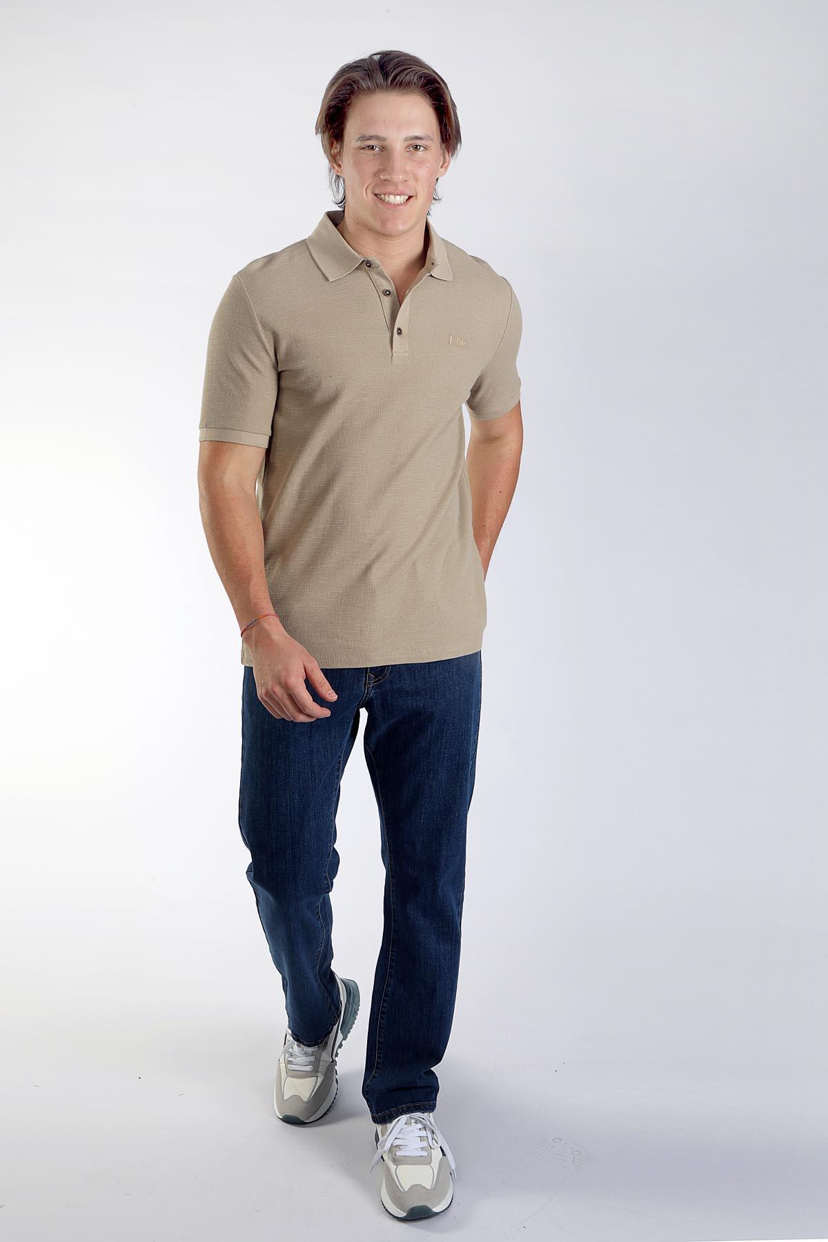 Tylen Erkek %100 Pamuk Polo Yaka T-Shirt Koyu Bej