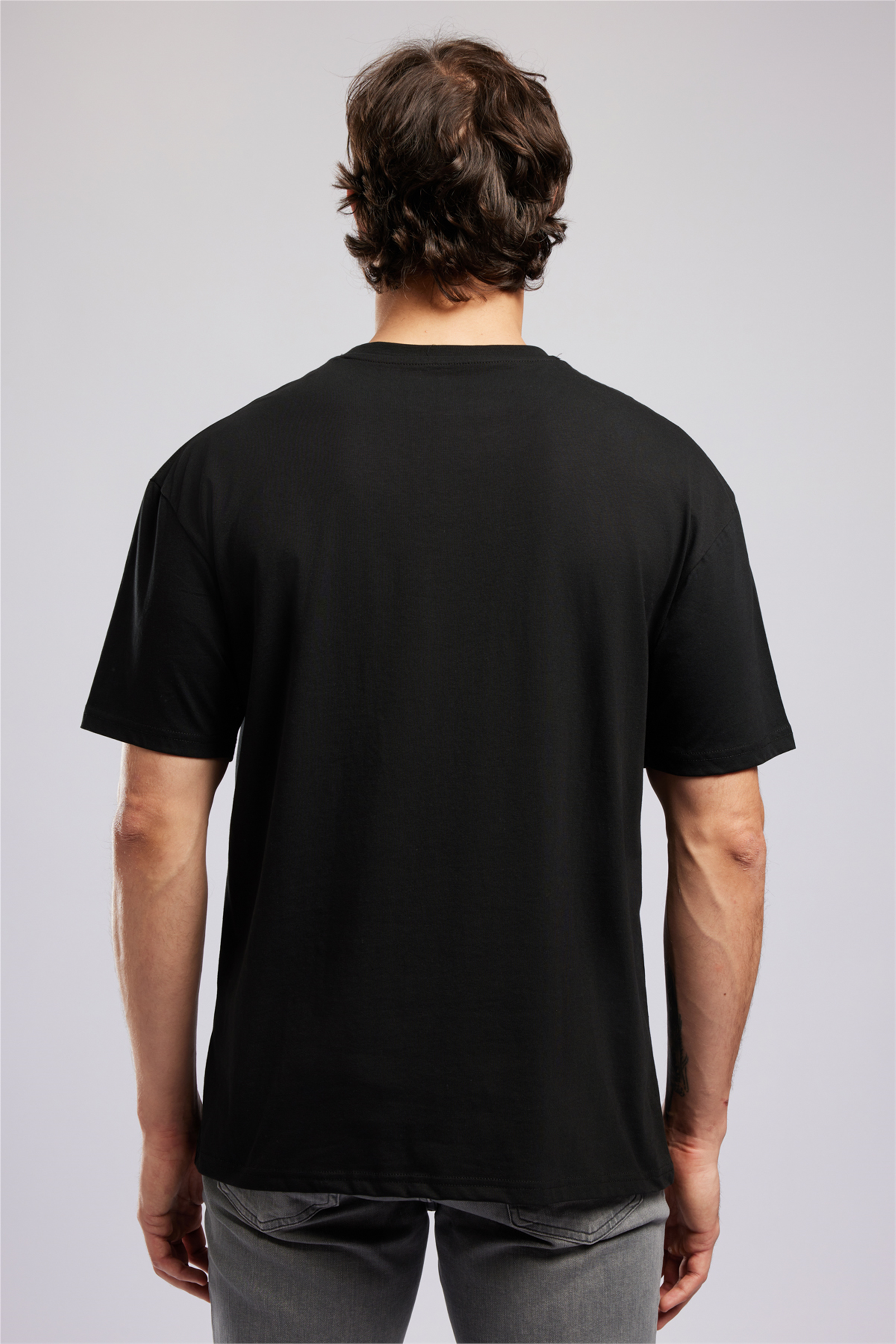 ULRIC Erkek Loose %100 Pamuk Baskılı Bisiklet Yaka T-Shirt Siyah