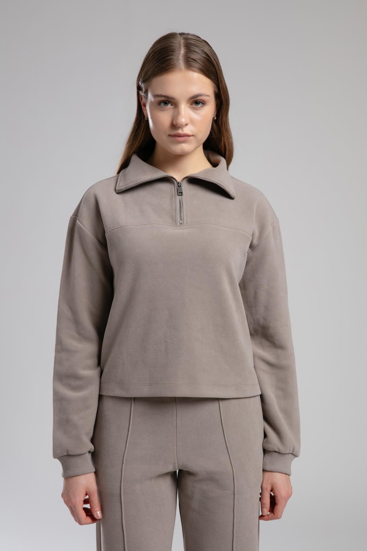Vegas Kadın Dik Yaka Sweatshirt Vizon