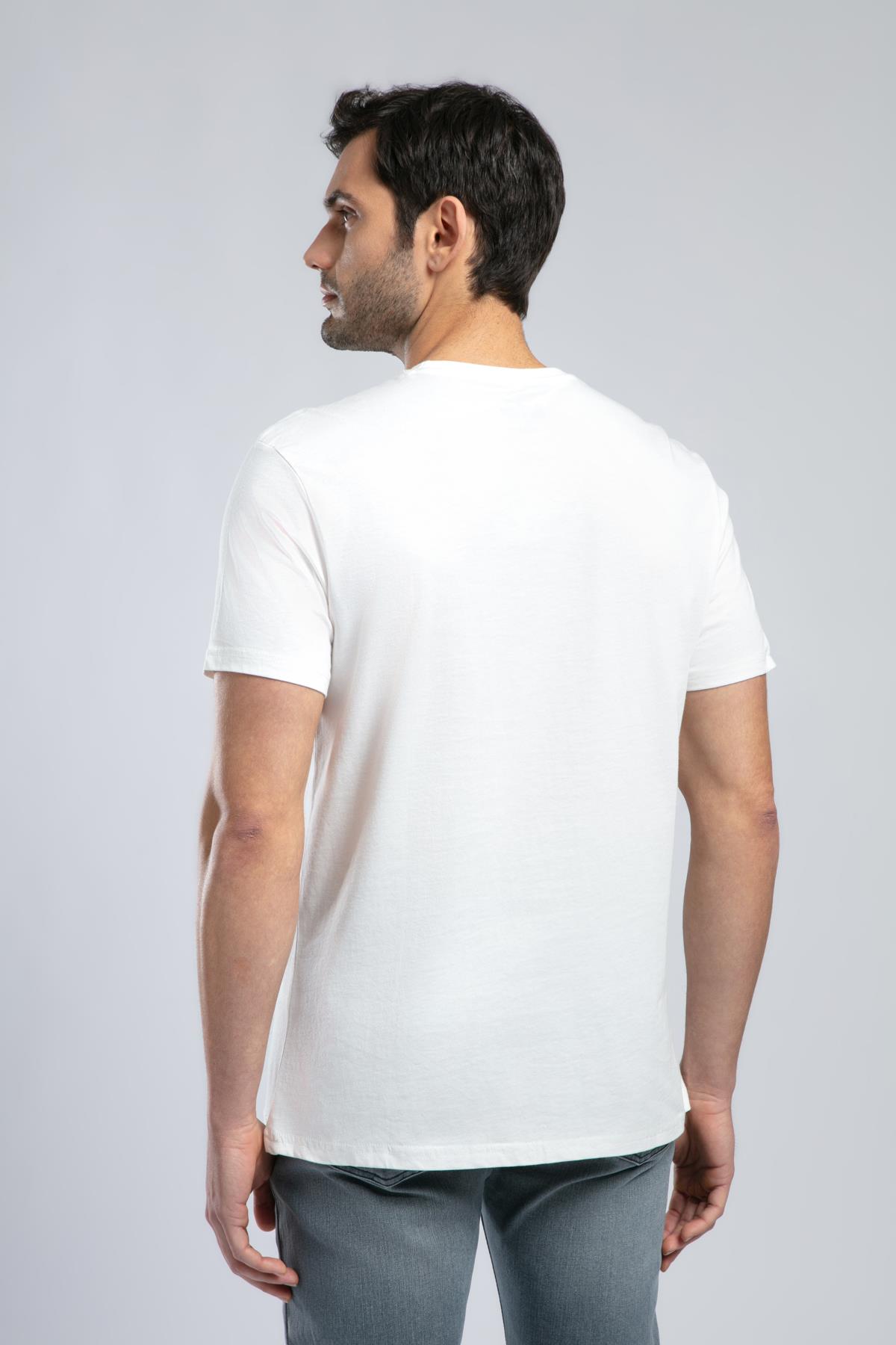 Vincent Erkek %100 Pamuk O Yaka T-Shirt Ekru