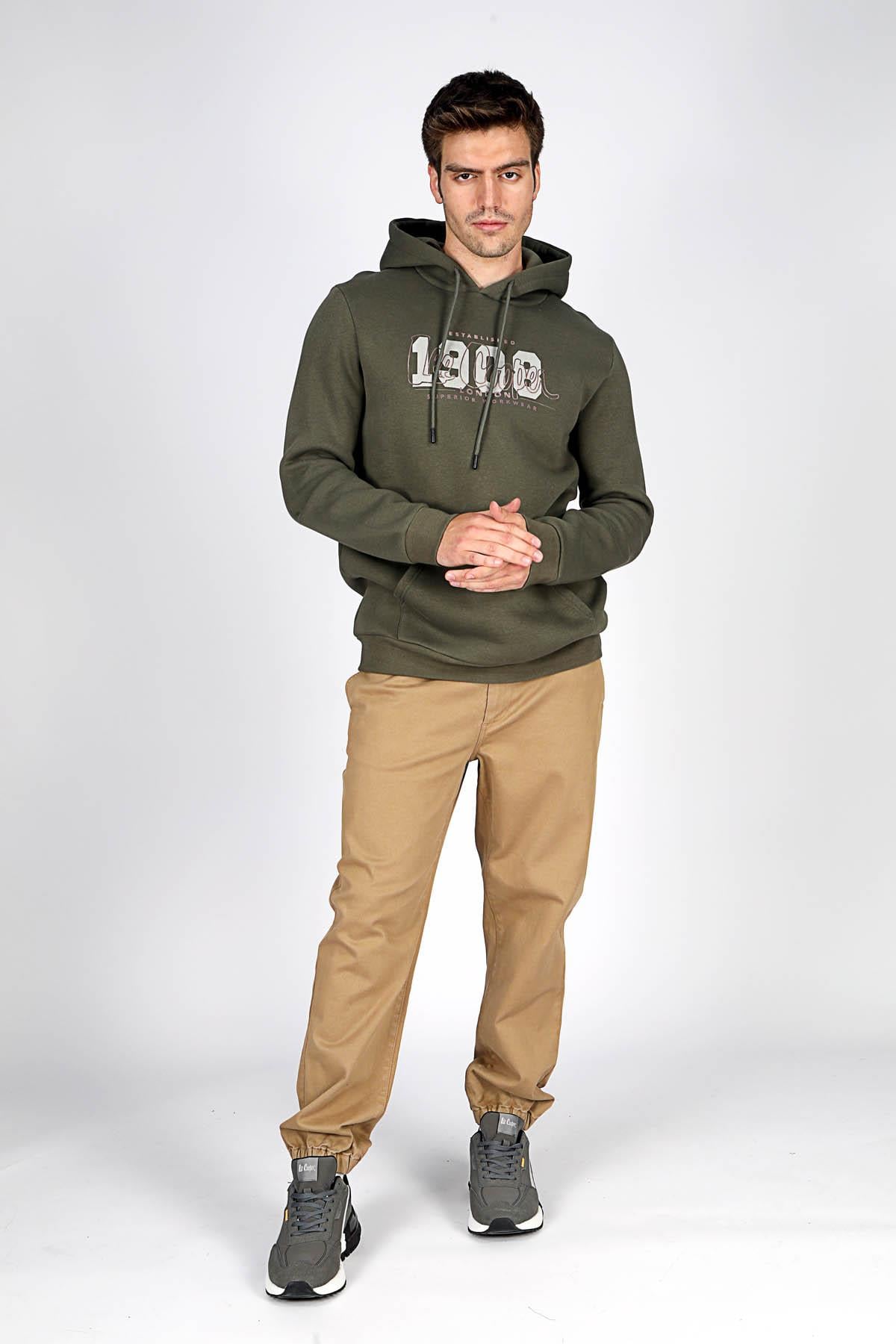 Washington Erkek Kapüşonlu Sweatshirt Haki