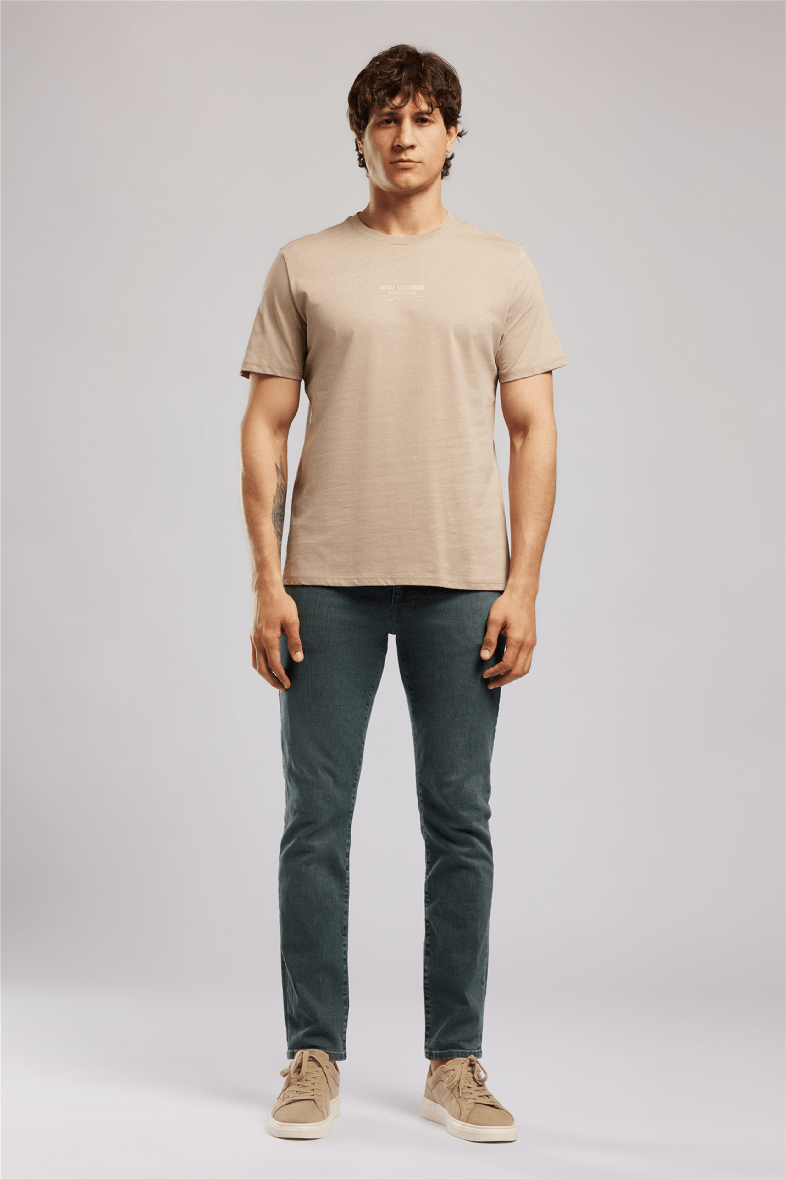 Wılder Erkek Regular Fit %100 Pamuk Baskılı Bisiklet Yaka T-Shirt Kahverengi