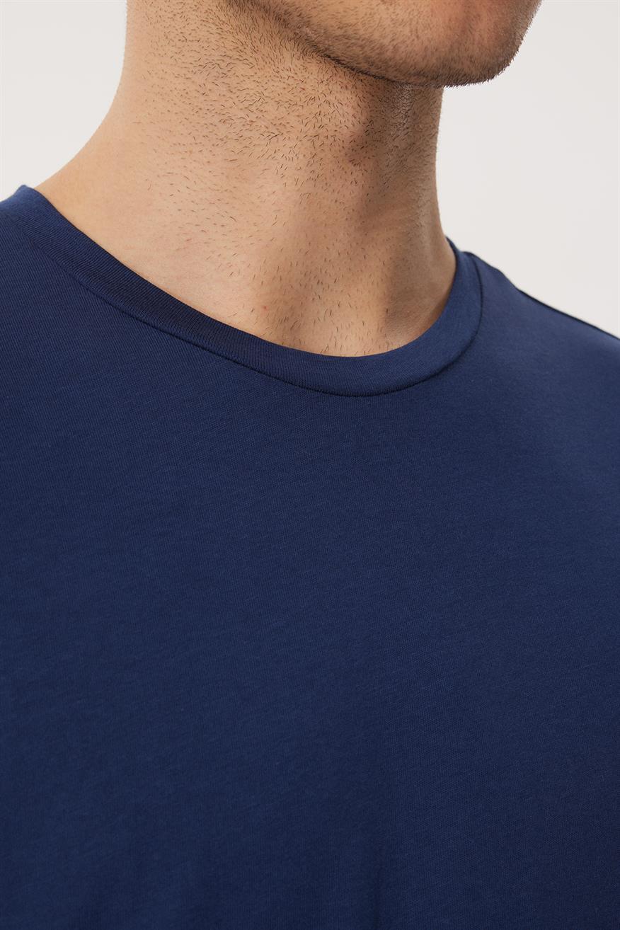William Erkek %100 Pamuk O Yaka T-Shirt Lacivert