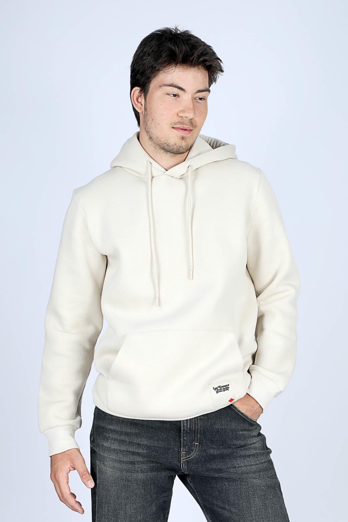 Work Erkek Kapüşonlu Sweatshirt Ekru