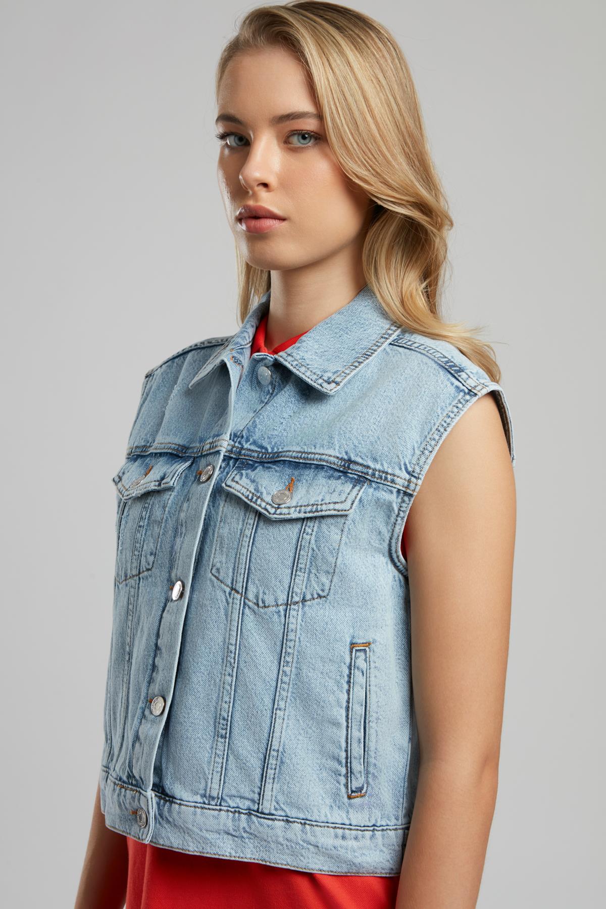 Zane Kadın %100 Pamuk Jean Yelek Denim