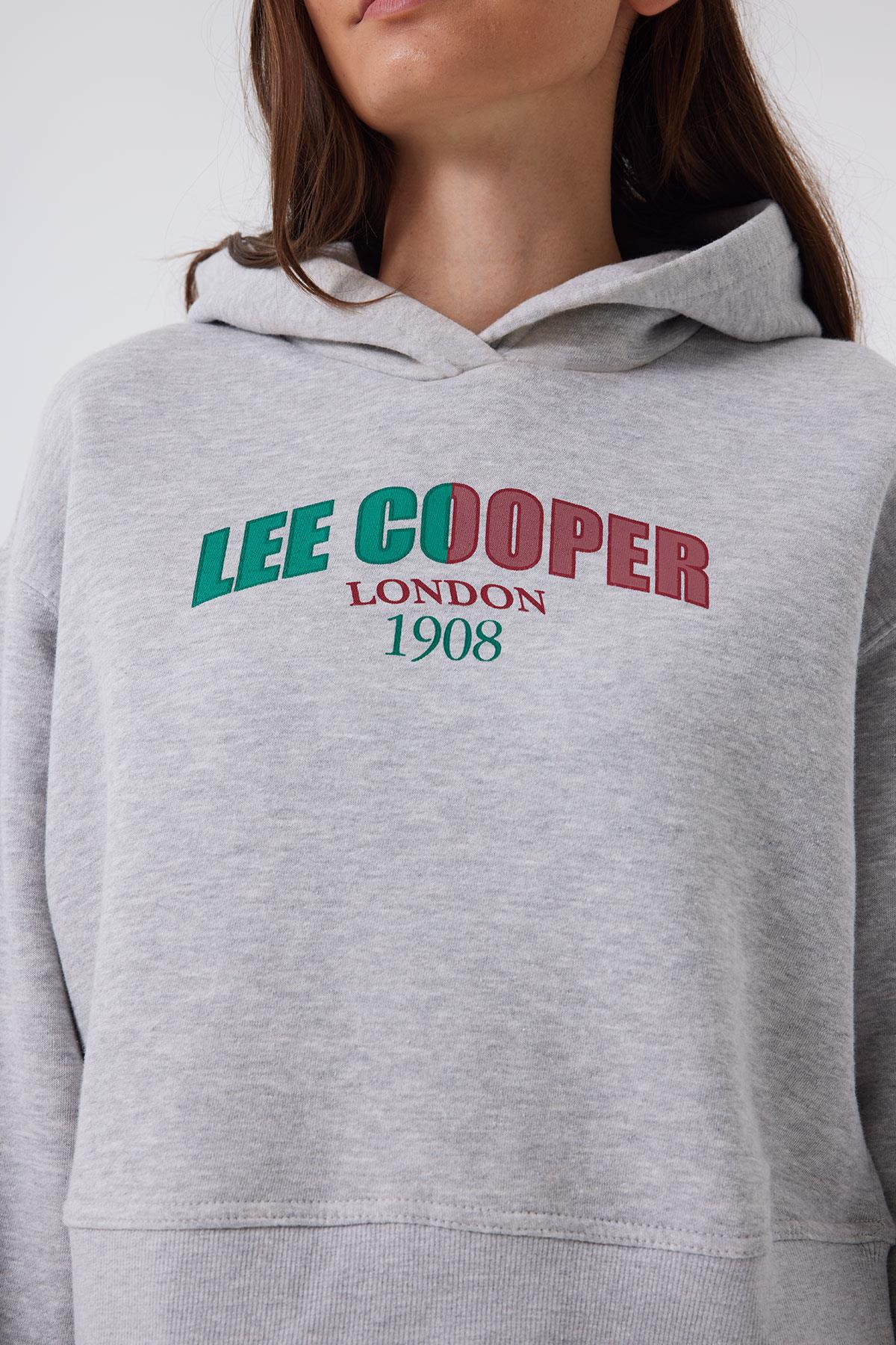 Zaye Kadın %100 Pamuk Kapüşonlu Sweatshirt Gri Melanj
