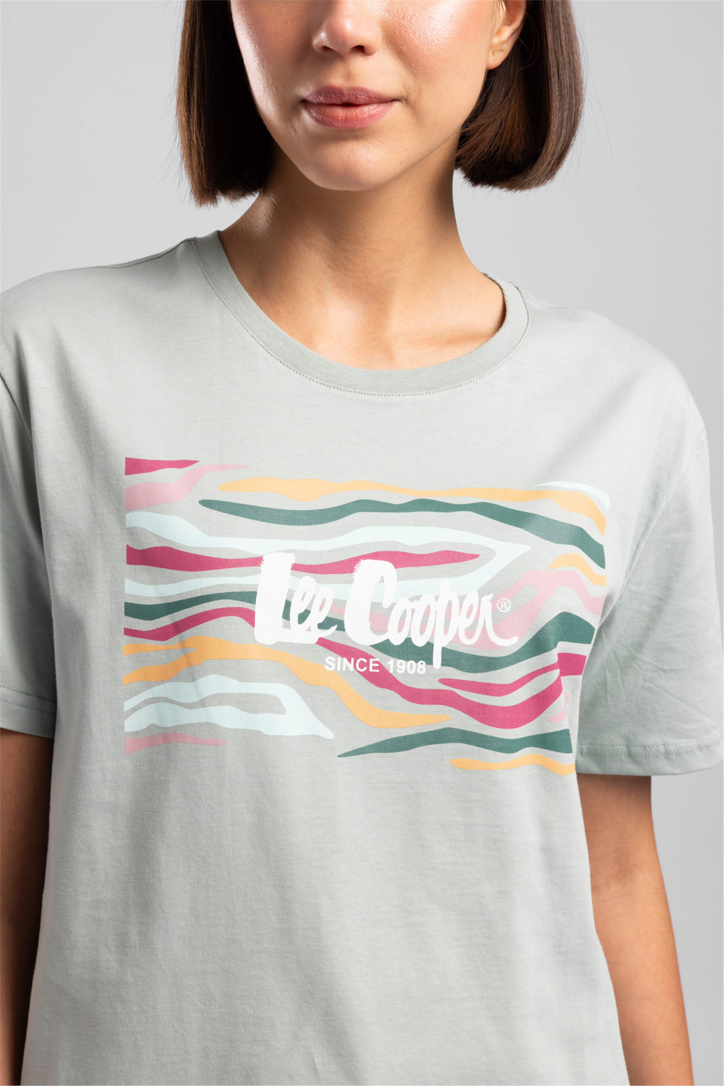 Zebrars Kadın Basic Baskılı Bisiklet Yaka T-Shirt Yeşil