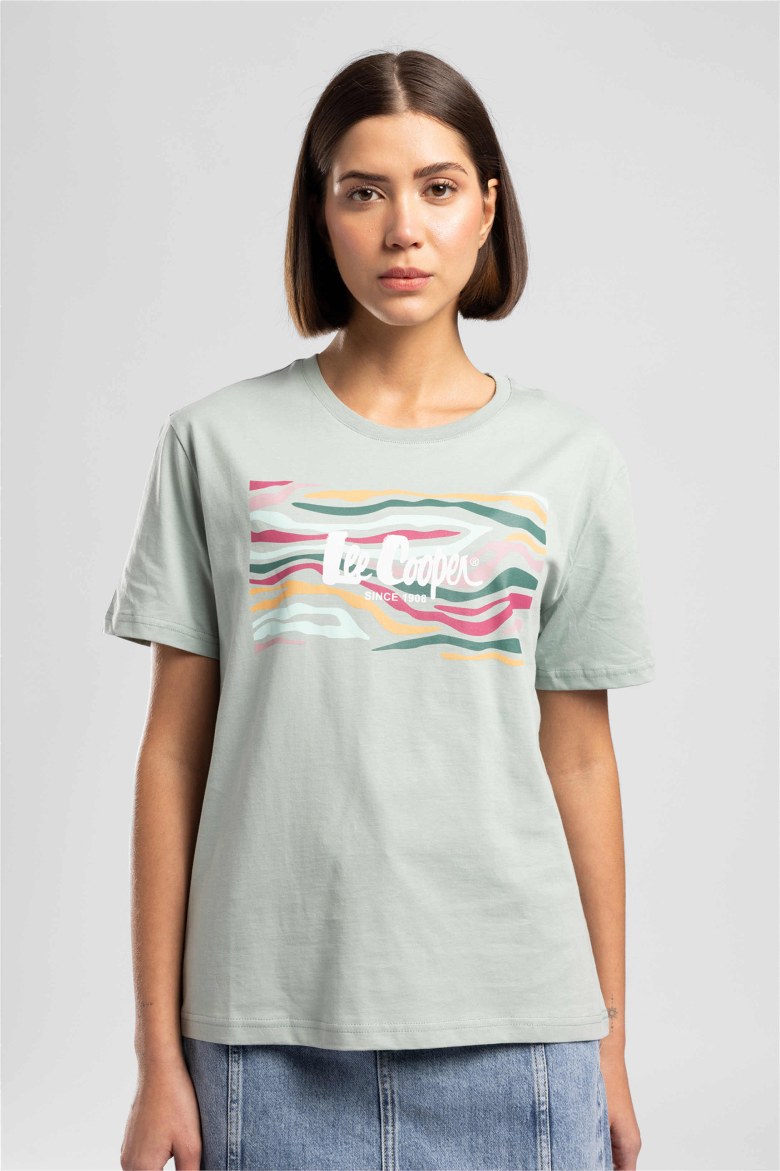 Zebrars Kadın Basic Baskılı Bisiklet Yaka T-Shirt Yeşil