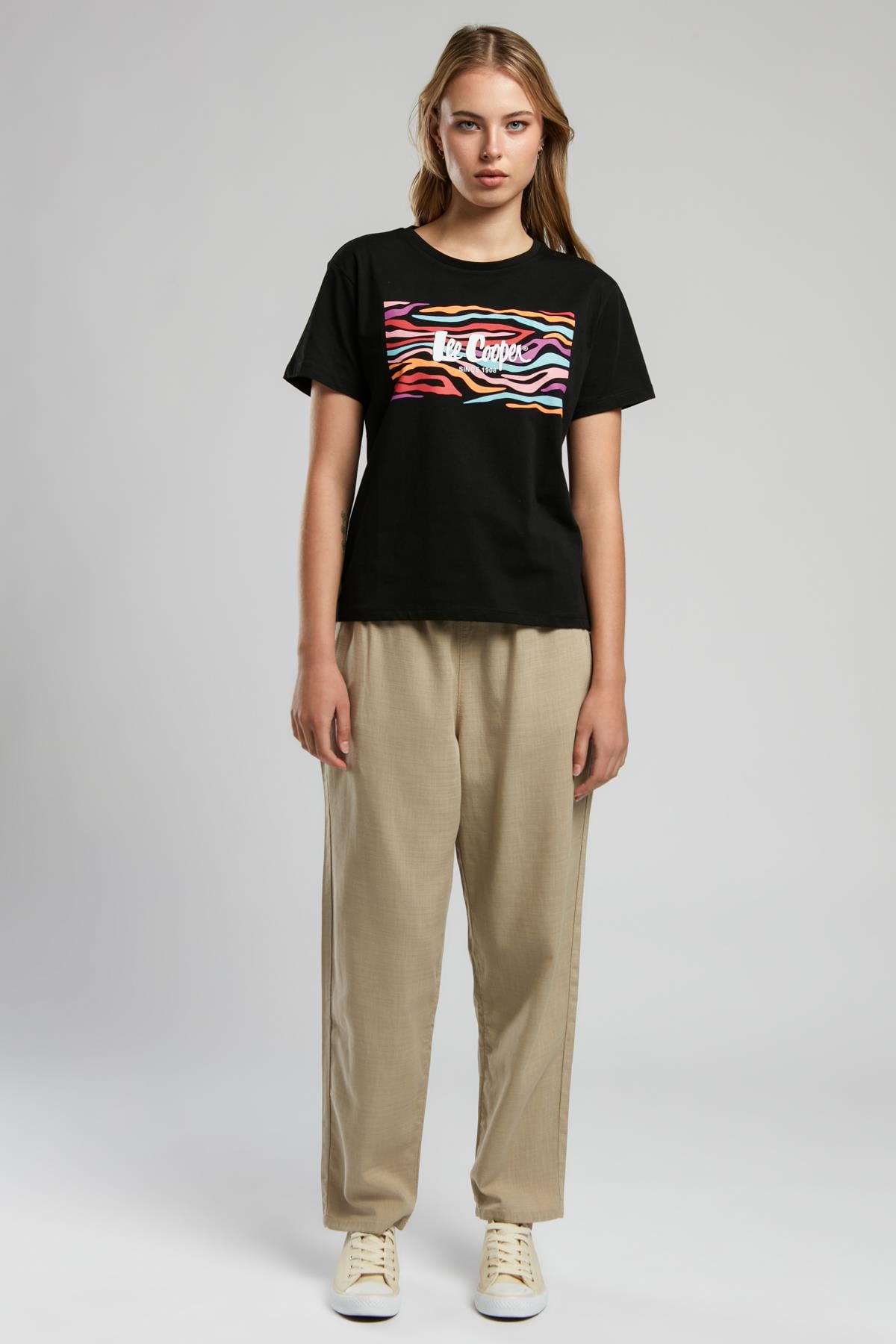 Zebrars Kadın %100 Pamuk O Yaka T-Shirt Siyah