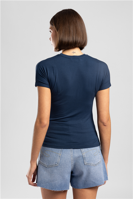 Abel Kadın Basic Bisiklet Yaka T-Shirt Mavi