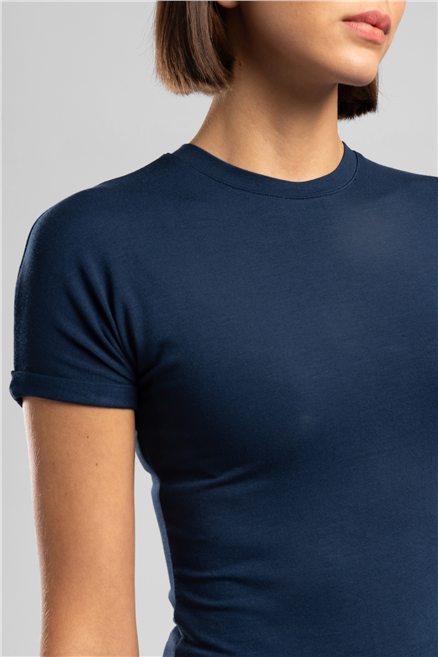 Abel Kadın Basic Bisiklet Yaka T-Shirt Mavi