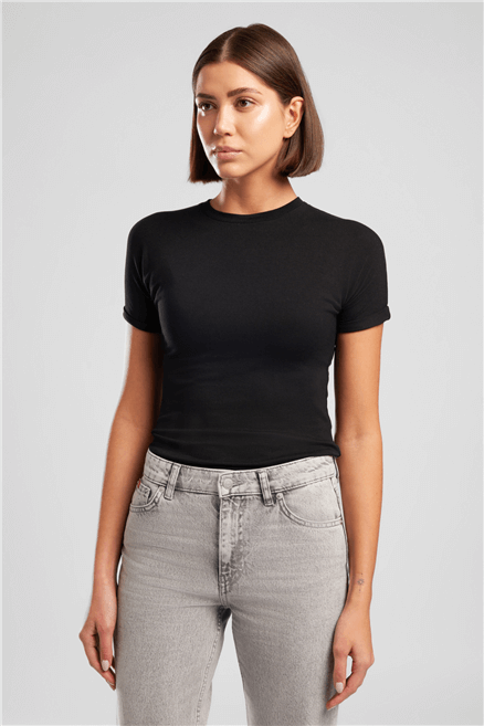 Abel Kadın Basic Bisiklet Yaka T-Shirt Siyah